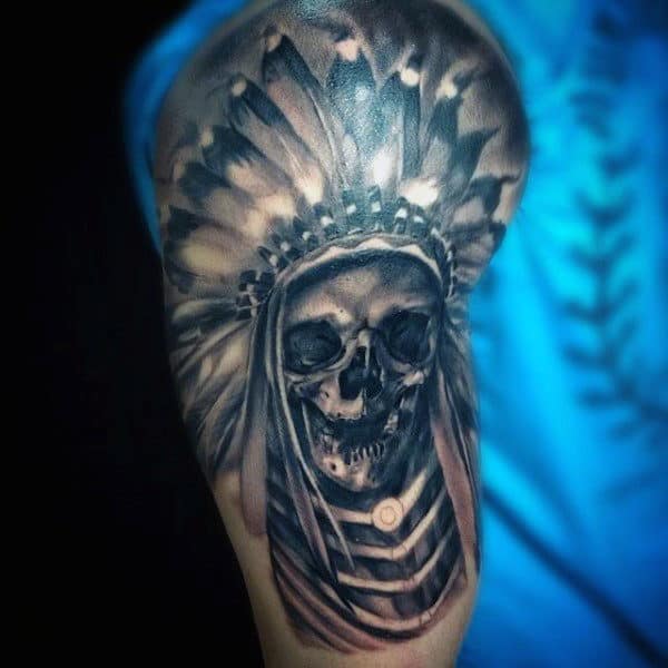 Chief Indian Skull Male Half Sleeve Designs For Tattoos