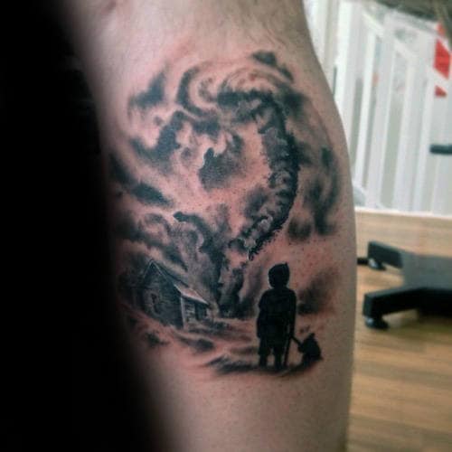 Child Looking At Tornado In The Distance Mens Tattoo