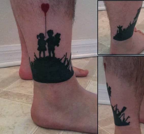 Children Banksy Mens Lower Leg Tattoos