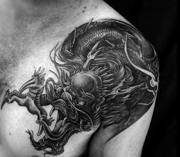 Chinese Dragon Tattoo On Gentlemans Shoulder