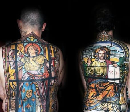 Christian Full Back Stained Glass Tattoos On Men