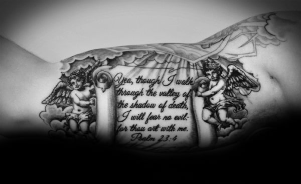 Christian Guys Scroll Psalm 23 Inner Arm Bicep Tattoos
