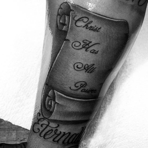 Christian Male Scroll Inner Forearm Tattoos