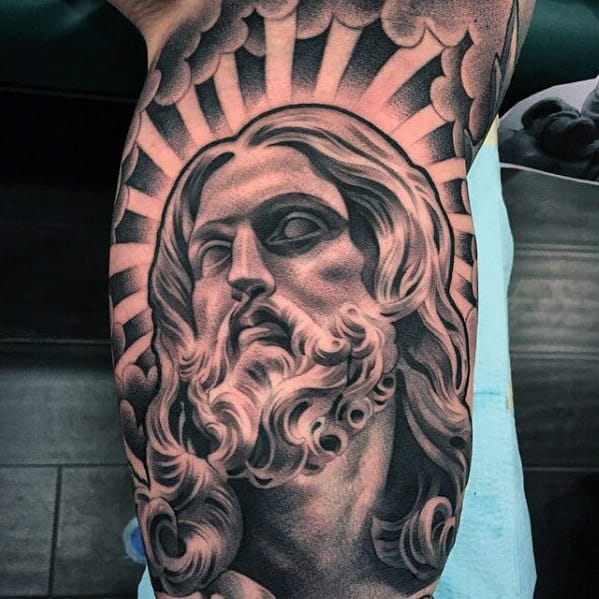 Christian Mens Shaded Jesus Face Arm Tattoo