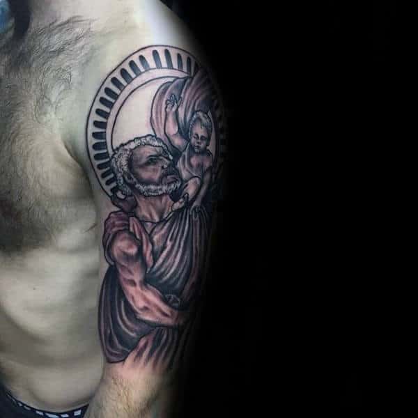 Christian Tattoo Of Saint Christopher For Guys Half Sleeve