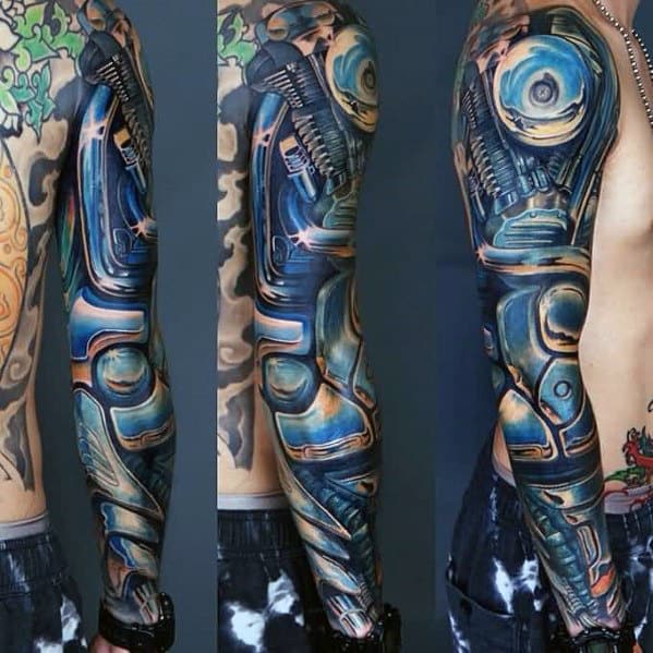 Chrome Motorcycle Engine Mens 3d Sleeve Tattoo