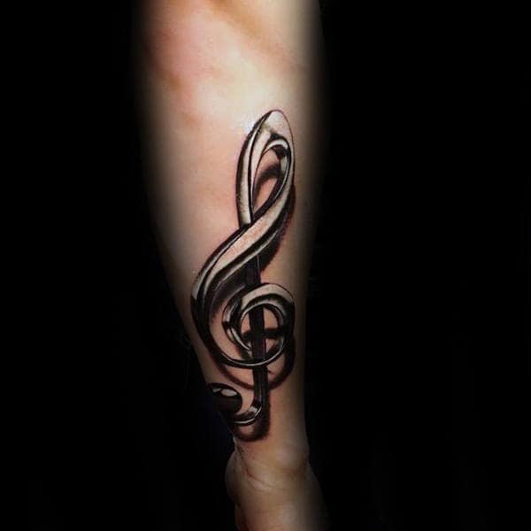 Chrome Music Note 3d Forearm Tattoos