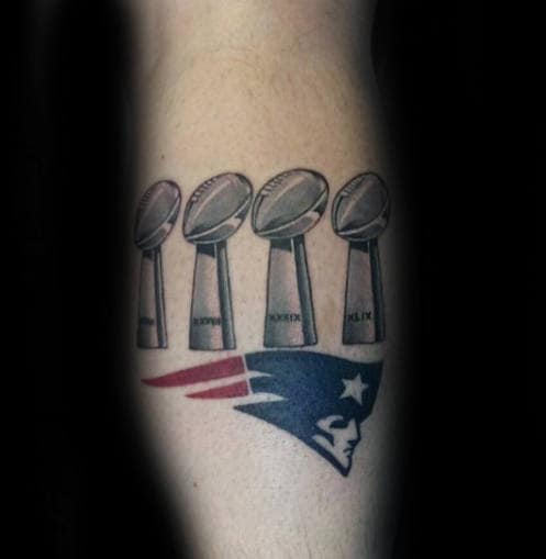 Chrome Trophy New England Patriots Mens Leg Calf Tattoo
