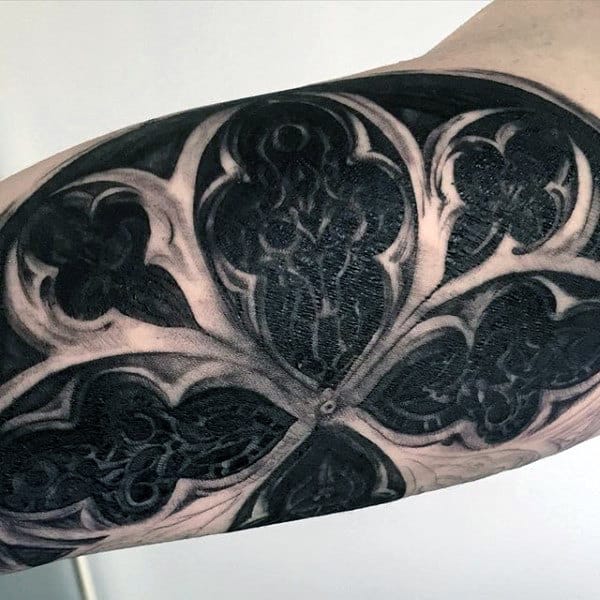 Church Window With 3d Design Male Crazy Bicep Tattoos