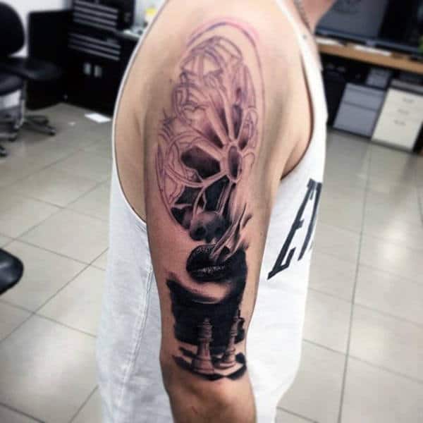 Church Window With Chess Board And King Mens Arm Tattoo