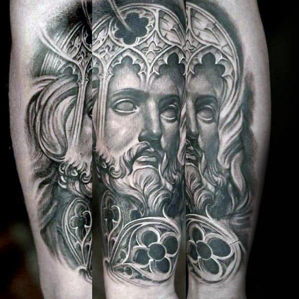 Church Window With Jesus Male Forearm Tattoos