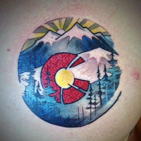 Circle Colorado Mens Chest Tattoos