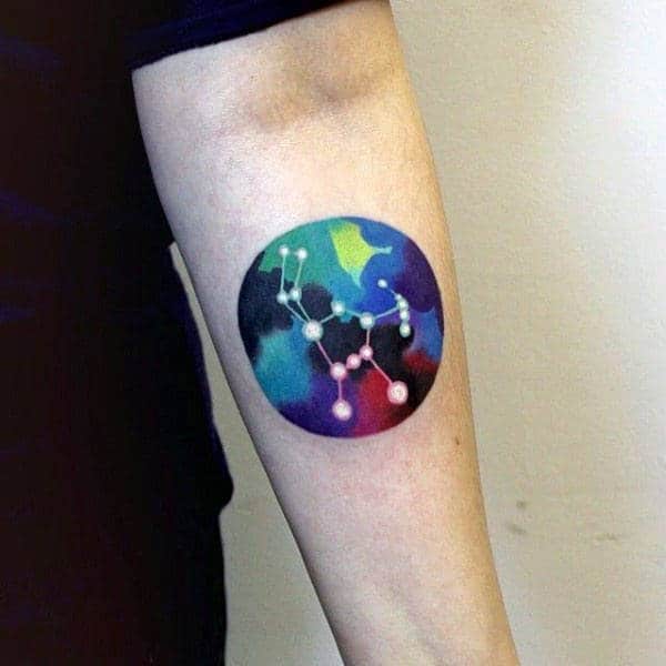 Circle Colorful Constillation White Ink Mens Forearem Tattoo Design Ideas