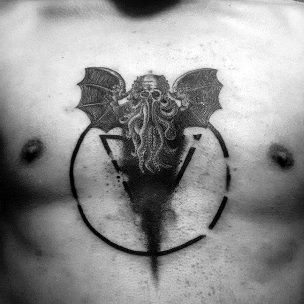 Circle Cthulhu Mens Middle Of Chest Tattoos