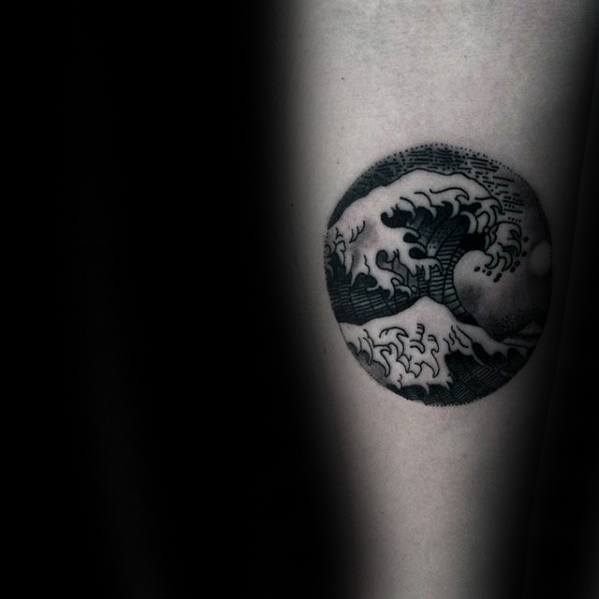 Circle Heavily Shaded Guys Simple Wave Arm Tattoos