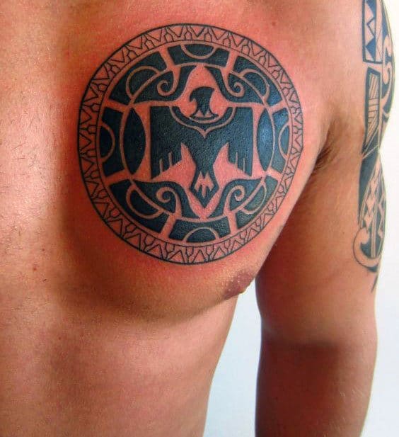 Circle Mens Tribal Eagle Chest Tattoo