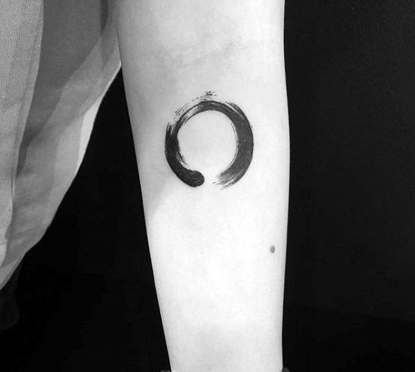 Circle Of Life Inner Forearm Paint Brush Stroke Mens Quarter Sized Tattoo Design Inspiration