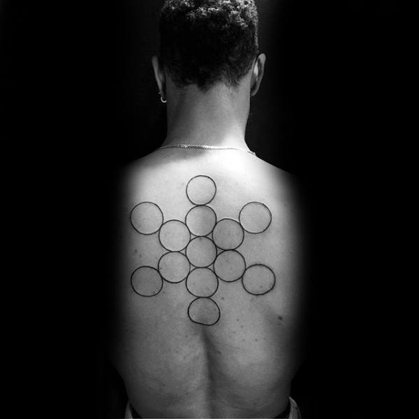 Circle Outline Guys Upper Back Tattoos