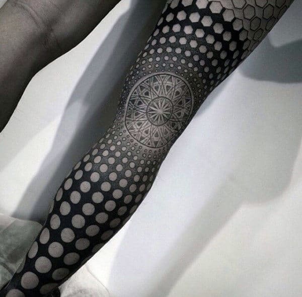 Circle Pattern Detailed Geometric Guys Full Leg Sleeve Tattoo