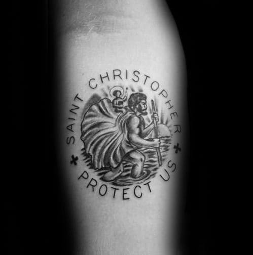 Circle Saint Christopher Protect Guys Small Guys Inner Forearm Tattoos