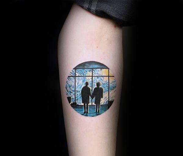 Circle Small Guys Inner Forearm Starry Night Tattoos