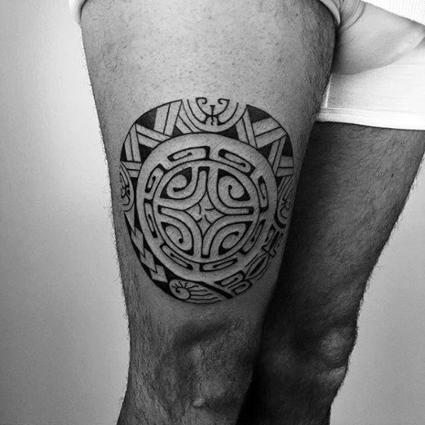 Circle Tribal Mens Thigh Tattoo