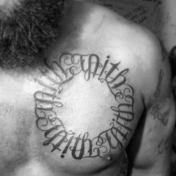 Circle Upper Chest Ambigram Mens Tattoos