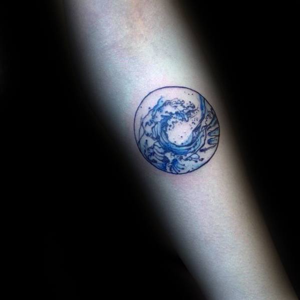 Circle Watercolor Guys Small Ocean Forearm Tattoo Designs