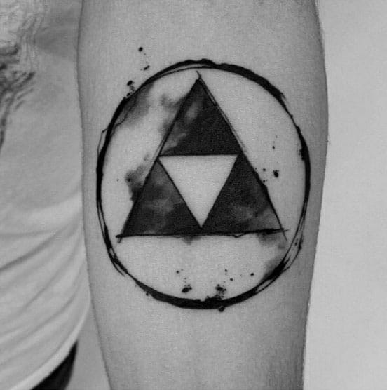 Circle With Triforce Watercolor Forearm Tatoos For Men