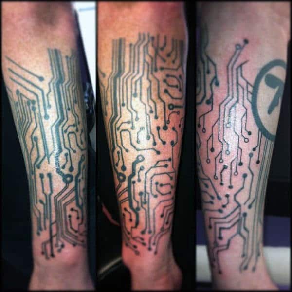 Circuit Board Tattoo Designs For Men On Leg
