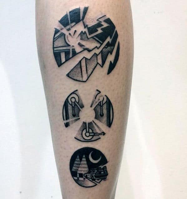 Circular Back To The Future Themed Guys Small Leg Tattoos