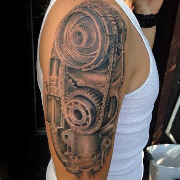 Circular Geared Engine Tattoo Male Arms