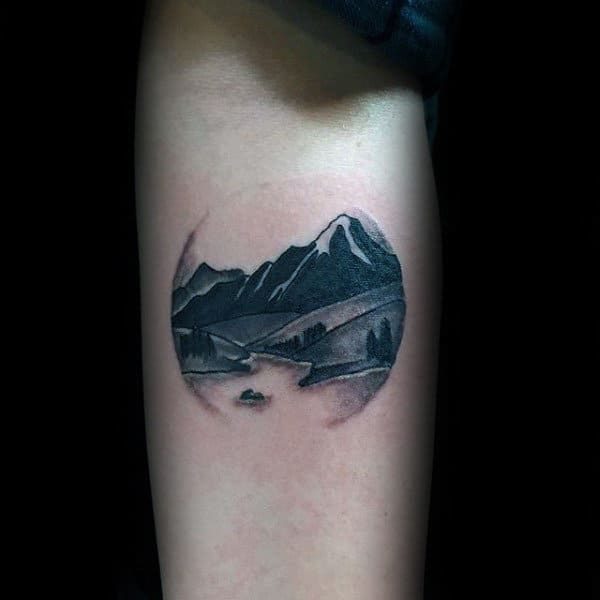 Circular Landscape Mountains Tattoos For Guys