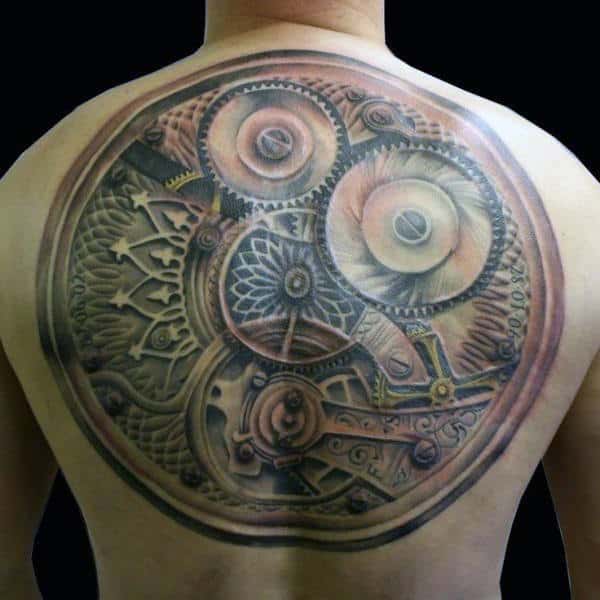 Circular Mechanical Gear Steampunk Tattoo Mens Back