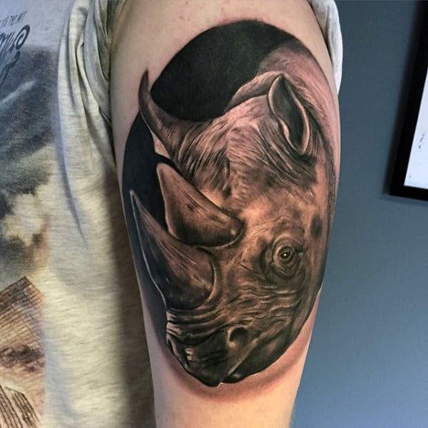 Circular Rhino Mens Realistic Upper Arm Tattoos