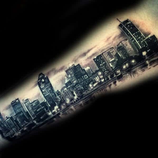 City Skyline At Night Mens Arm Tattoos