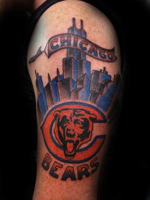 City Skyline Cool Chicago Bears Tattoo Design Ideas For Male On Arm