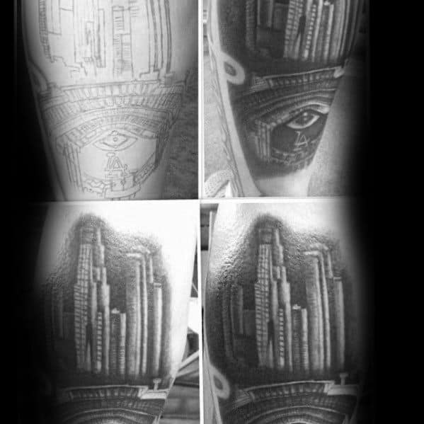 City Skyline Los Angeles Dodgers Tattoo Designs For Guys
