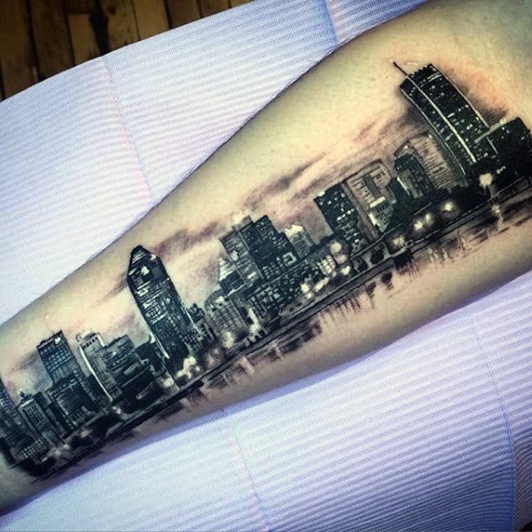 City Skyline Mens Building Inner Forearm Tattoo
