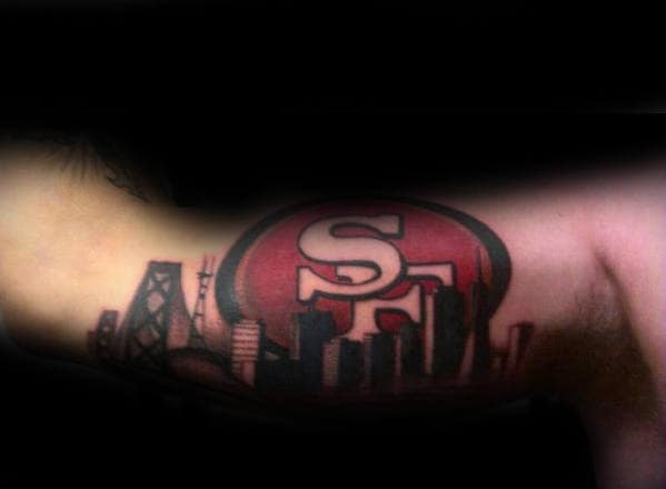 City Skyline San Francisco 49ers Logo Mens Inner Arm Bicep Tattoos