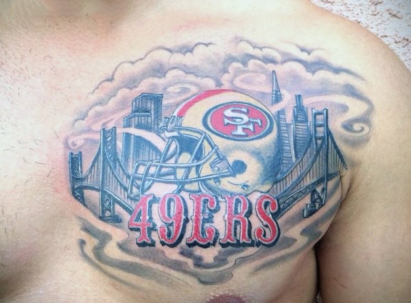 City Skyline San Francisco 49ers Themed Mens Upper Chest Tattoos