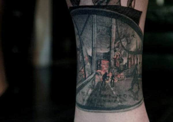 City Withzombie Epidemic Read View Mirror Tattoo On Man