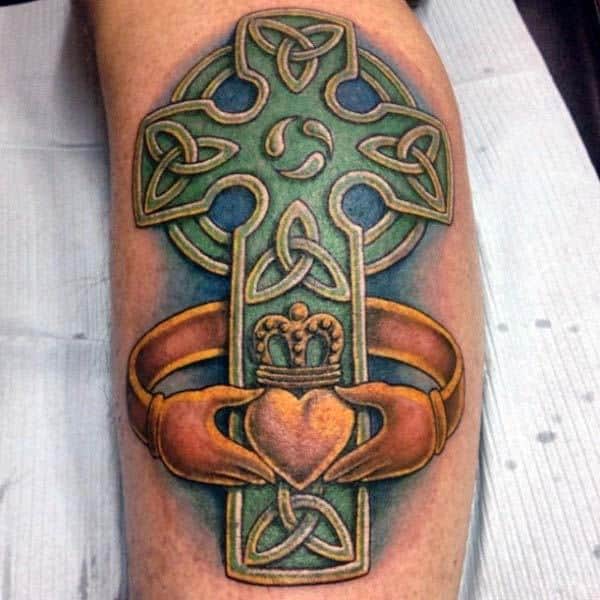 Claddagh Cross Mens Irish Arm Tattoo Design Ideas