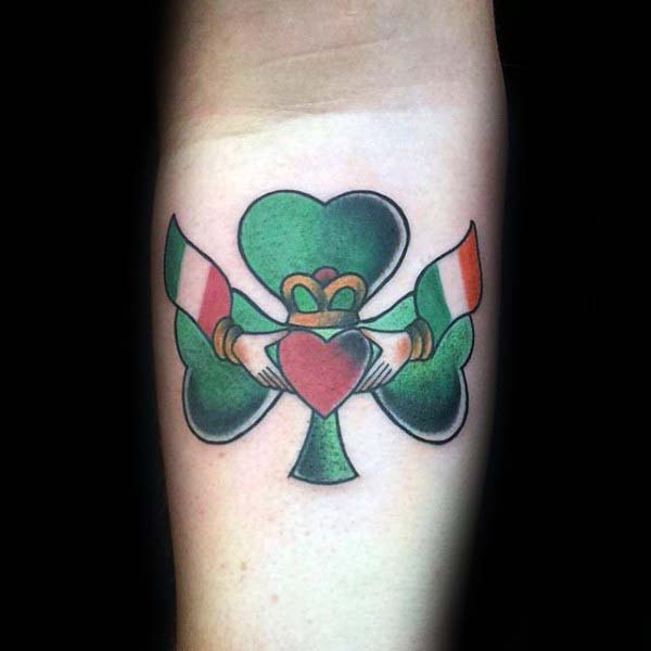 Claddagh With Clover Inner Forearm Irish Tattoos For Gentlemen