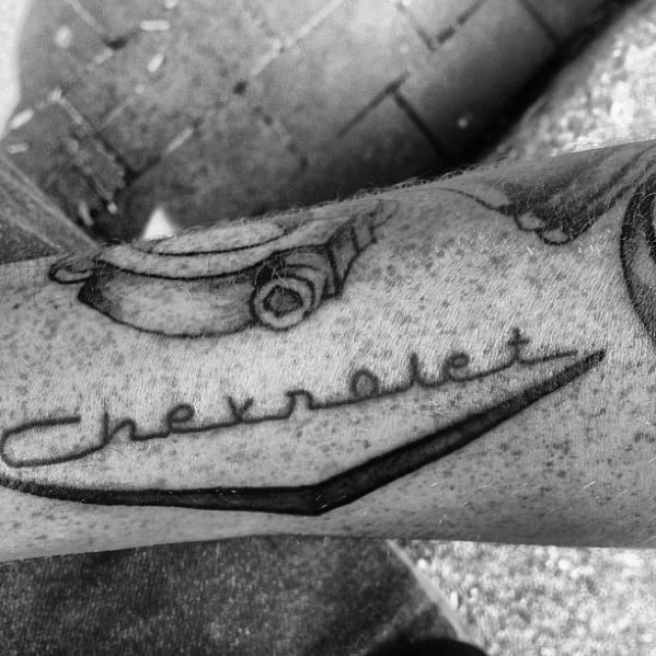 Classic Chevy Logo Mens Outer Forearm Tattoo