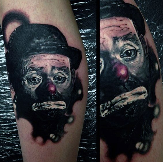 Classic Clown Portrait Guys Leg Tattoo Designs