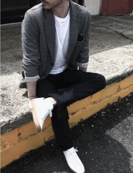 Classic Guys Casual Wear Styles T Shirt With Grey Blazer Jacket