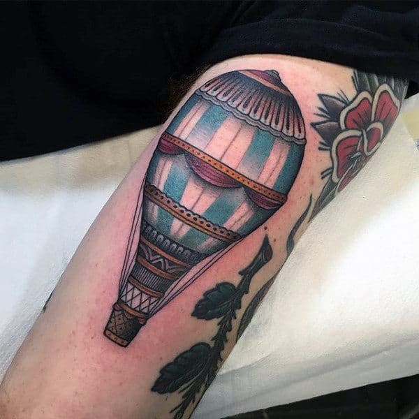 Classic Hot Air Balloon Mens Arm Tattoos