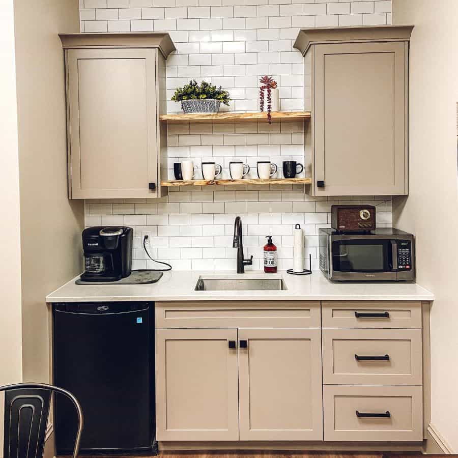 classic kitchenette white tile backsplash