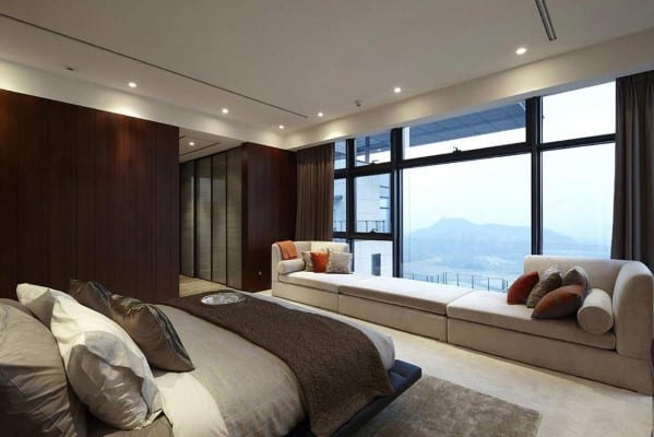 luxury modern hotel bedroom with bay window 
